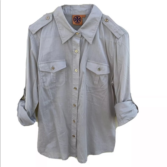 Tory Burch Women's Brigitte Tab Sleeve Button Down Shirt Blouse Semi Sheer Sz 8 - Picture 2 of 10